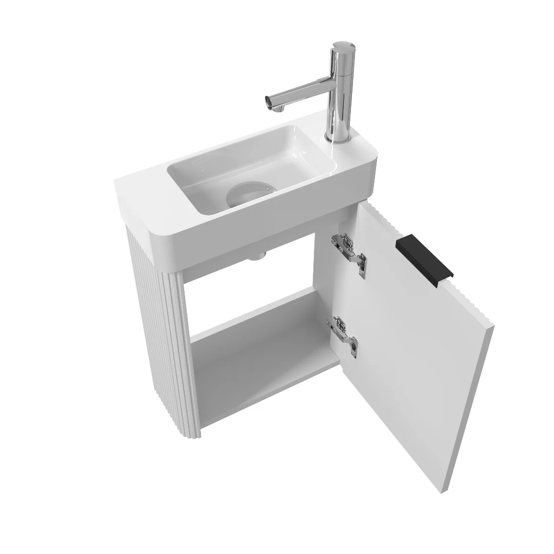 Ronda 450 Curved Fluted Matte White Wall Hung Vanity - Image 3