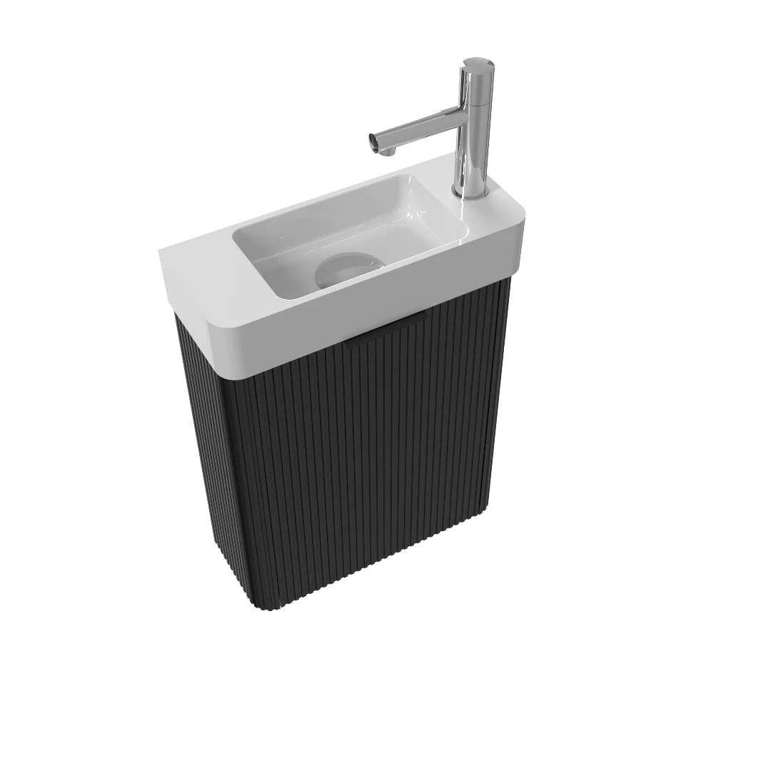 Ronda 450 Curved Fluted Matte Black Wall Hung Vanity - Image 2