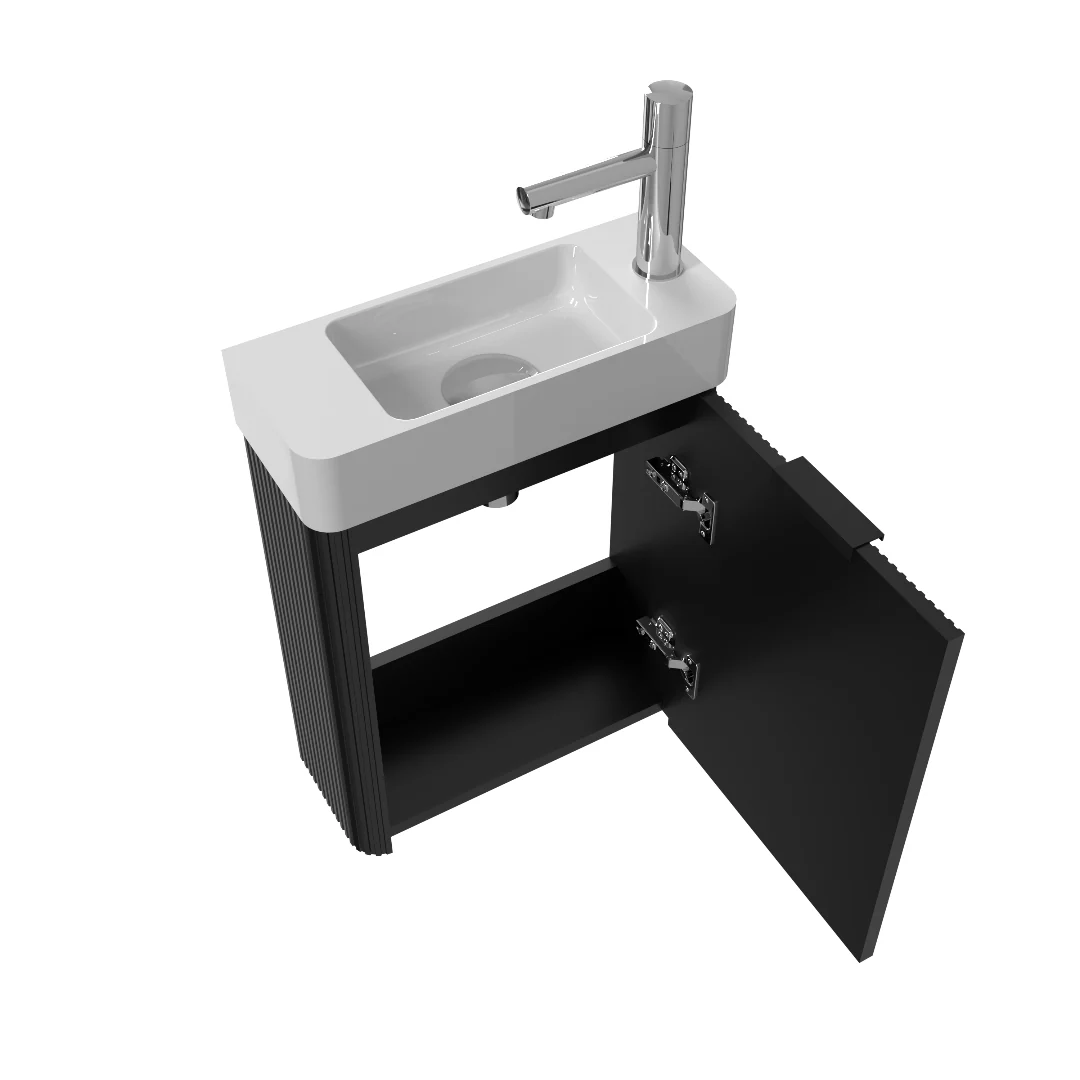Ronda 450 Curved Fluted Matte Black Wall Hung Vanity - Image 3
