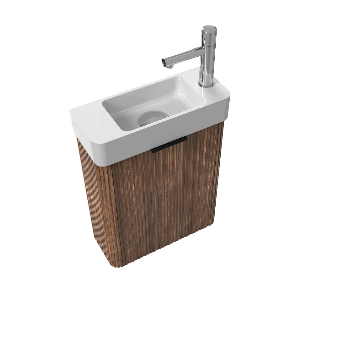 Ronda 450 Curved Fluted Walnut Wall Hung Vanity - Image 2
