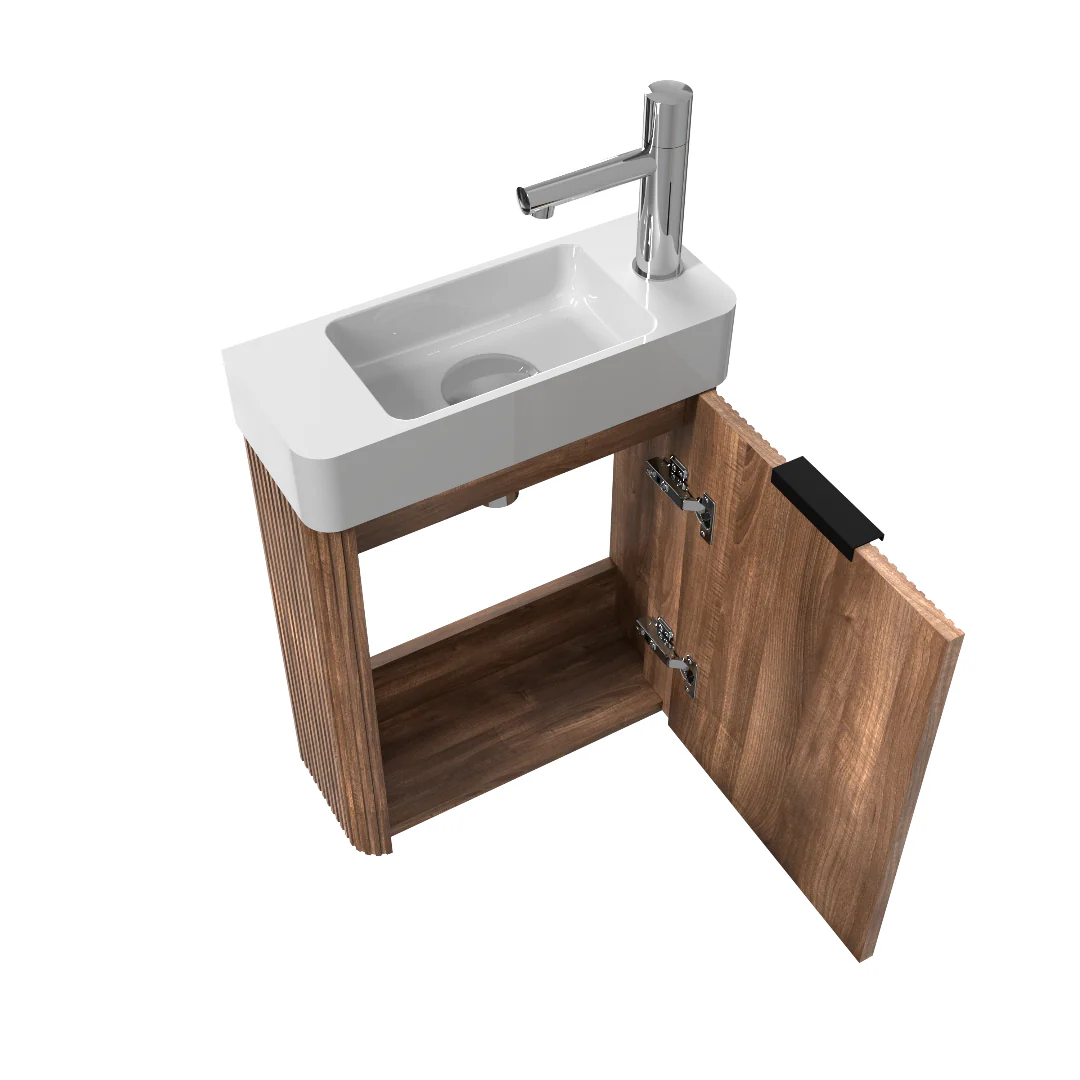 Ronda 450 Curved Fluted Walnut Wall Hung Vanity - Image 3