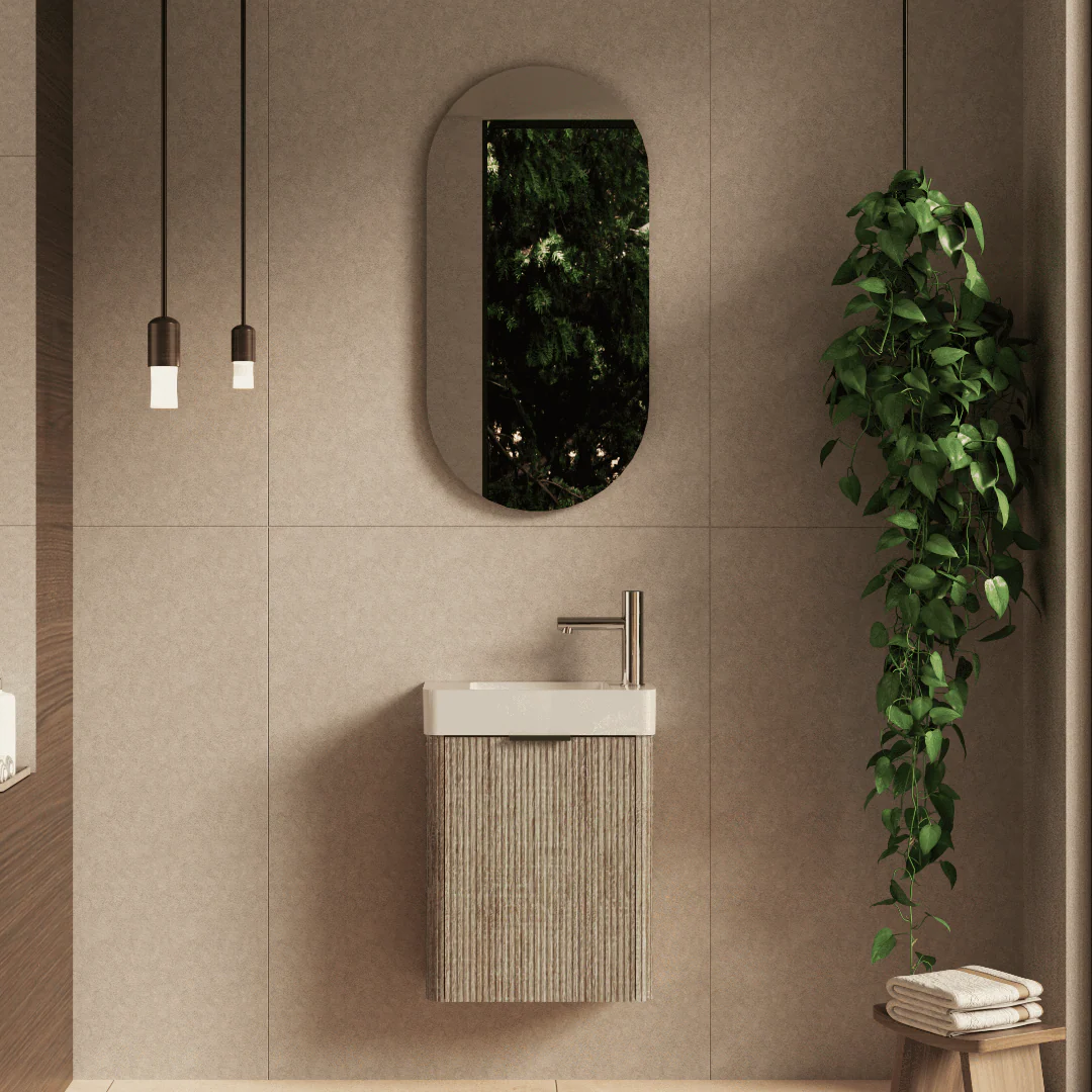 Ronda 450 Curved Fluted White Oak Wall Hung Vanity