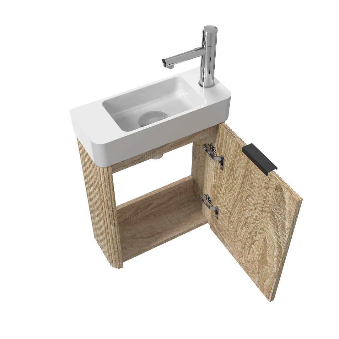 Ronda 450 Curved Fluted White Oak Wall Hung Vanity - Image 3