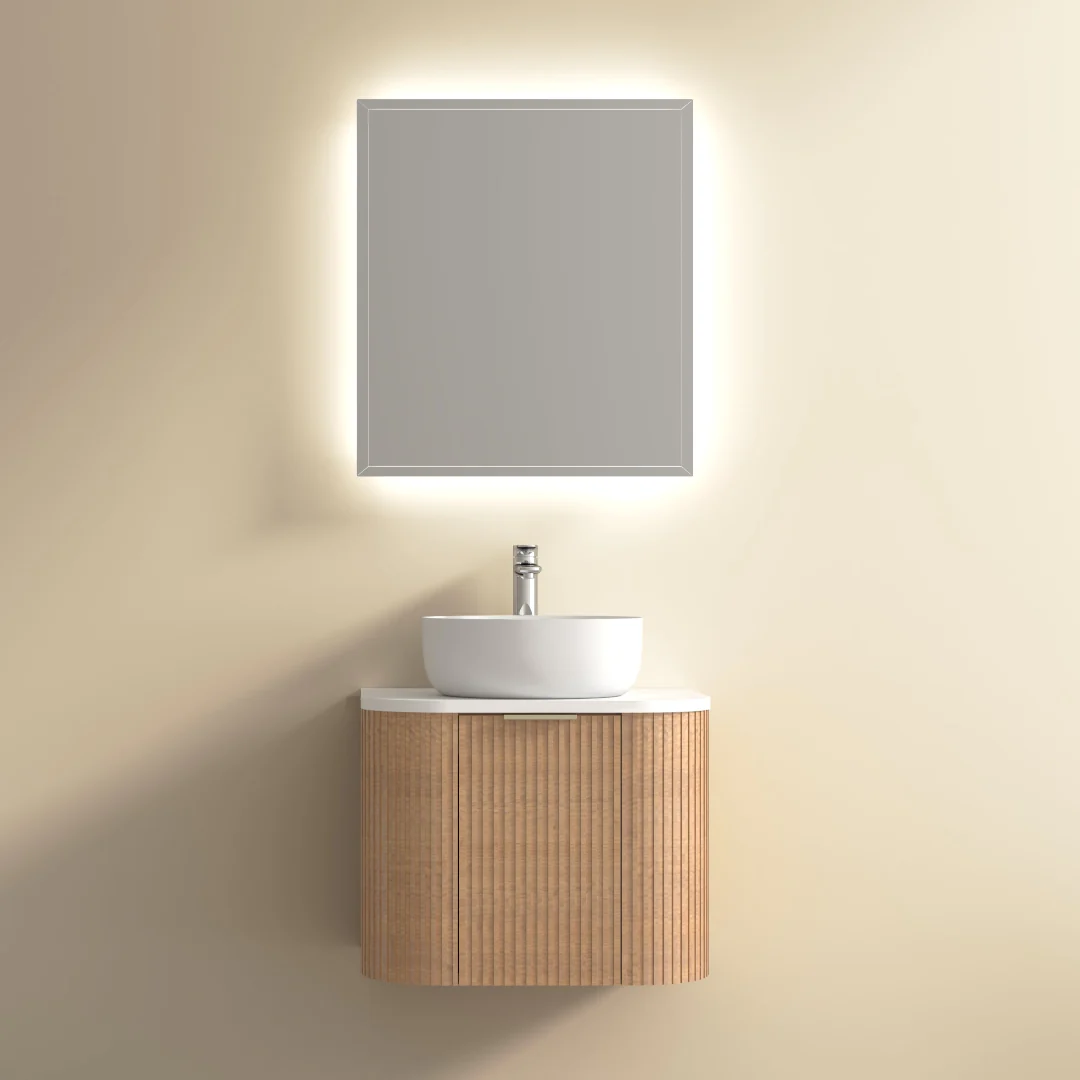 Ronda 600 Curved Desert Oak Fluted Wall Hung Vanity