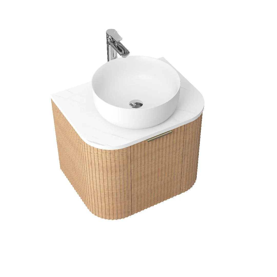 Ronda 600 Curved Desert Oak Fluted Wall Hung Vanity - Image 2