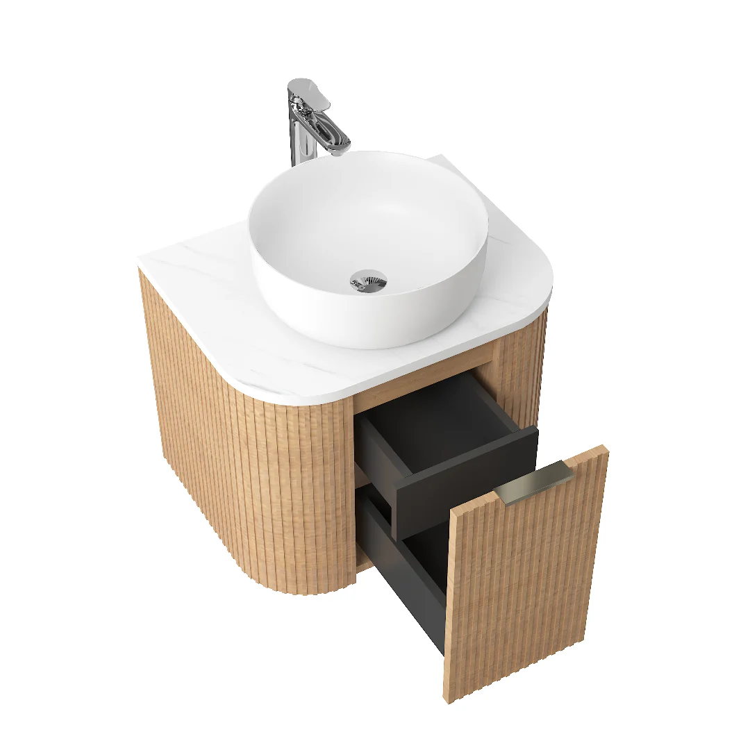 Ronda 600 Curved Desert Oak Fluted Wall Hung Vanity - Image 3