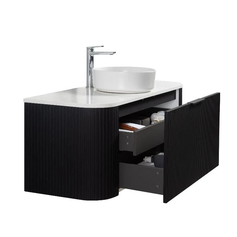 Ronda 600 Curved Matte Black Fluted Wall Hung Vanity - Image 2
