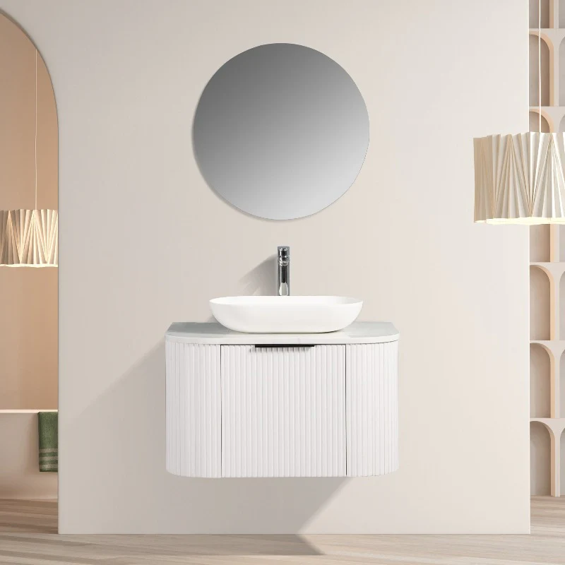 Ronda 600 Curved Matte White Fluted Wall Hung Vanity - Image 2