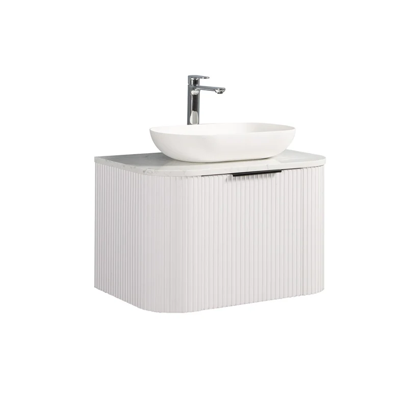 Ronda 600 Curved Matte White Fluted Wall Hung Vanity - Image 3