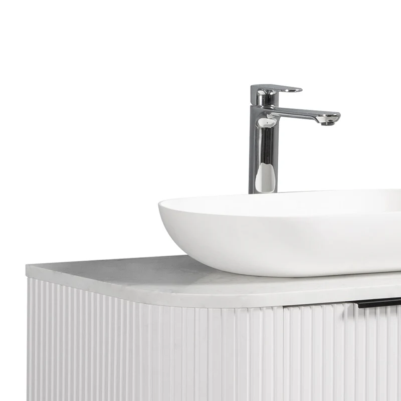 Ronda 600 Curved Matte White Fluted Wall Hung Vanity - Image 4