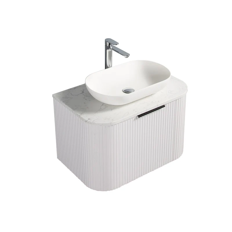 Ronda 600 Curved Matte White Fluted Wall Hung Vanity - Image 5
