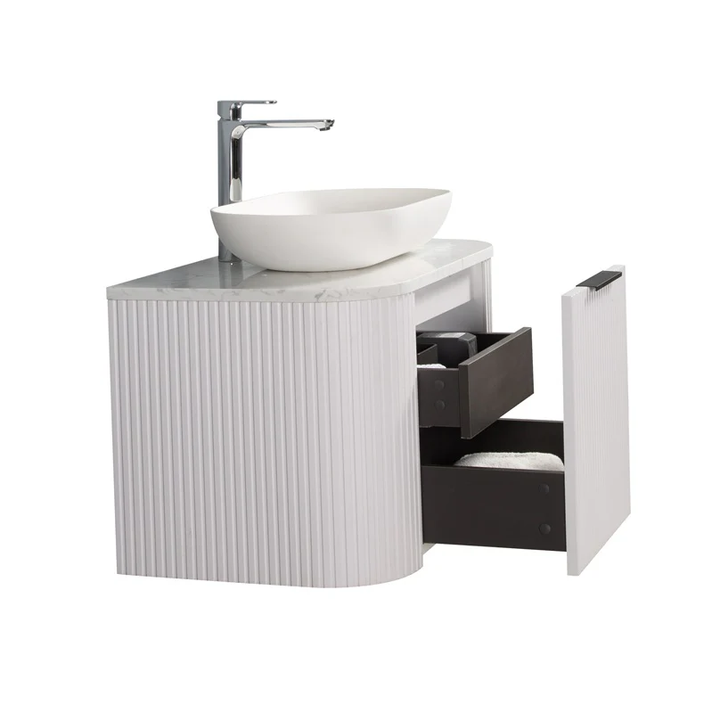 Ronda 600 Curved Matte White Fluted Wall Hung Vanity - Image 7