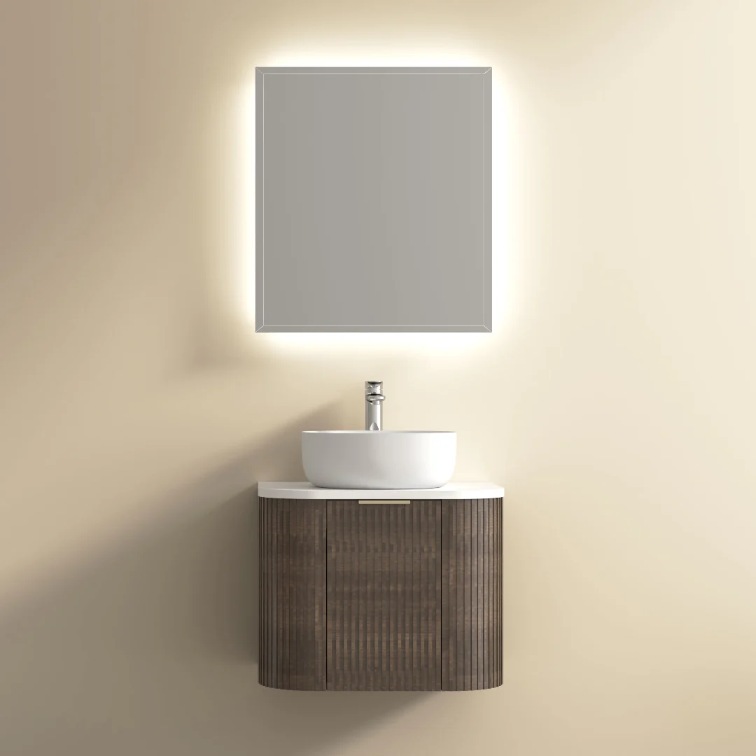 Ronda 600 Curved Walnut Fluted Wall Hung Vanity