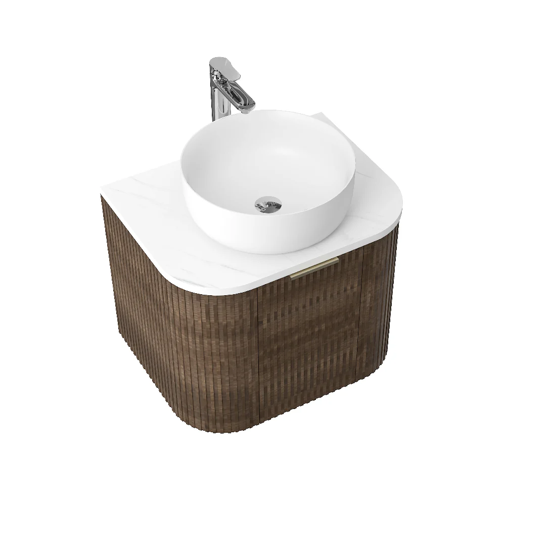 Ronda 600 Curved Walnut Fluted Wall Hung Vanity - Image 2
