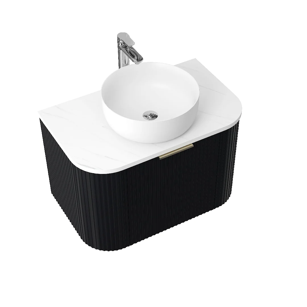 Ronda 750 Curved Matte Black Fluted Wall Hung Vanity - Image 2