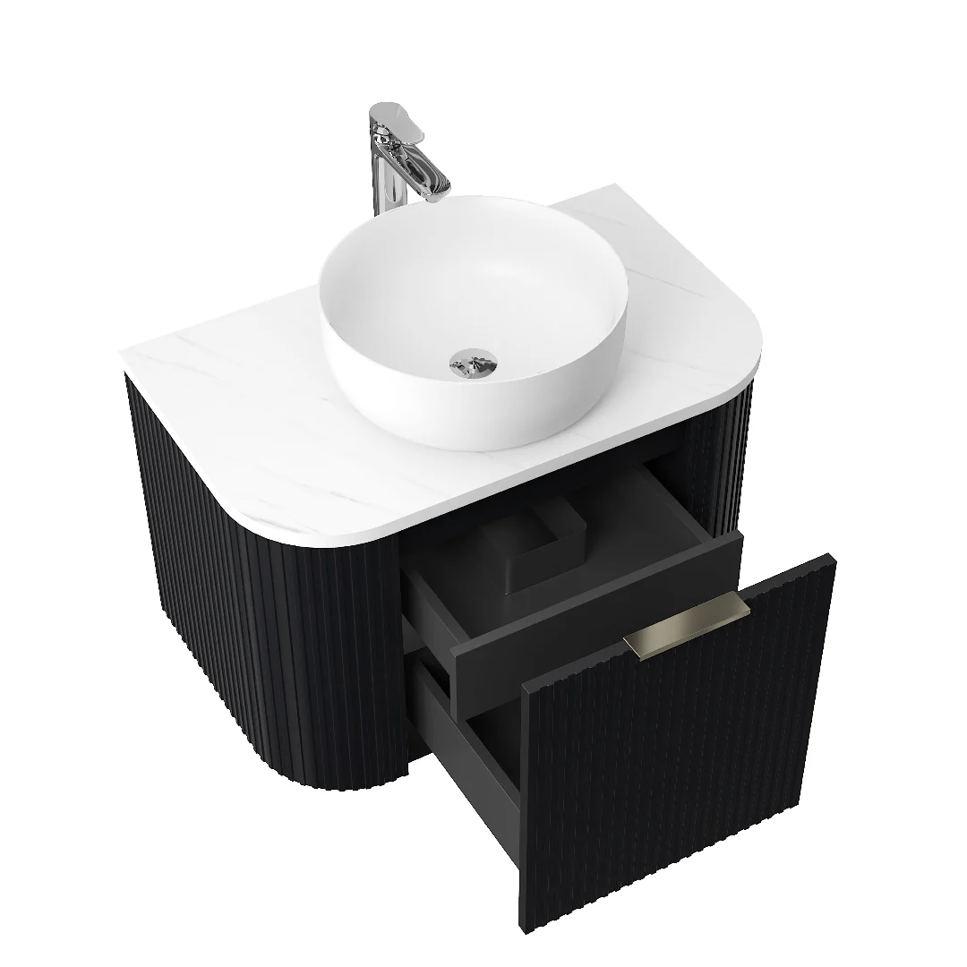 Ronda 750 Curved Matte Black Fluted Wall Hung Vanity - Image 3