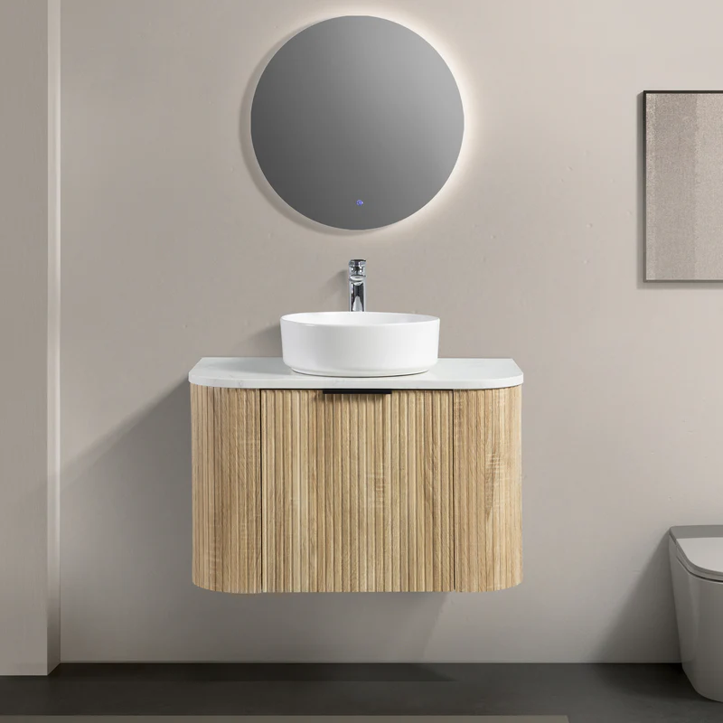Ronda 750 Curved White Oak Fluted Wall Hung Vanity
