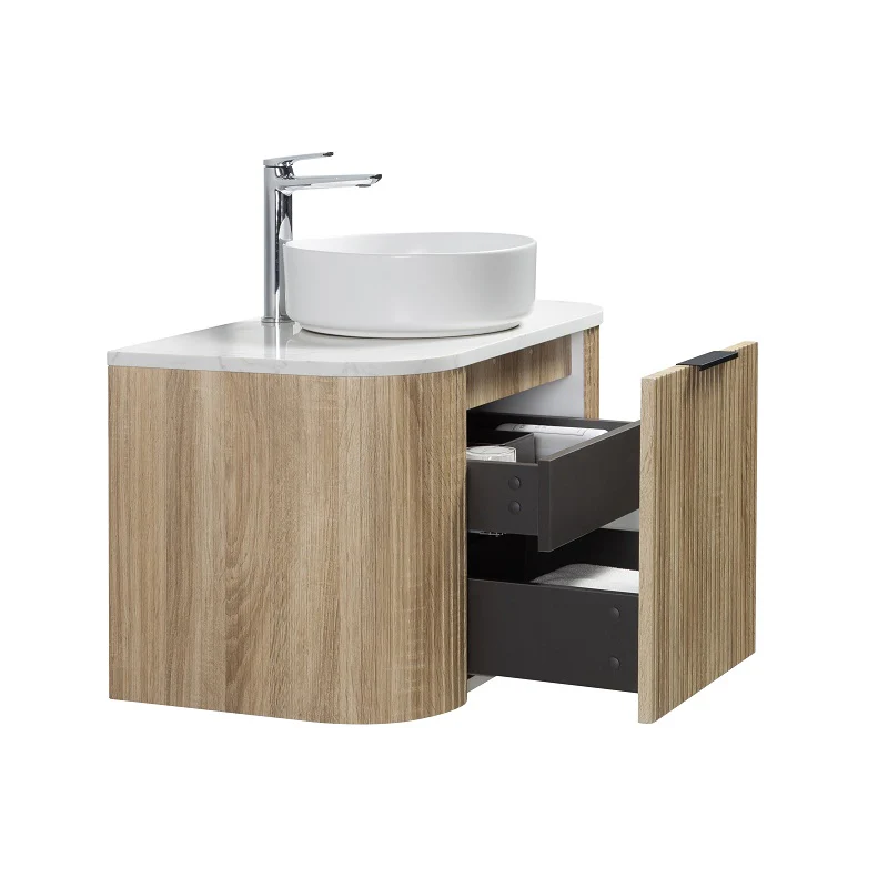Ronda 750 Curved White Oak Fluted Wall Hung Vanity - Image 4