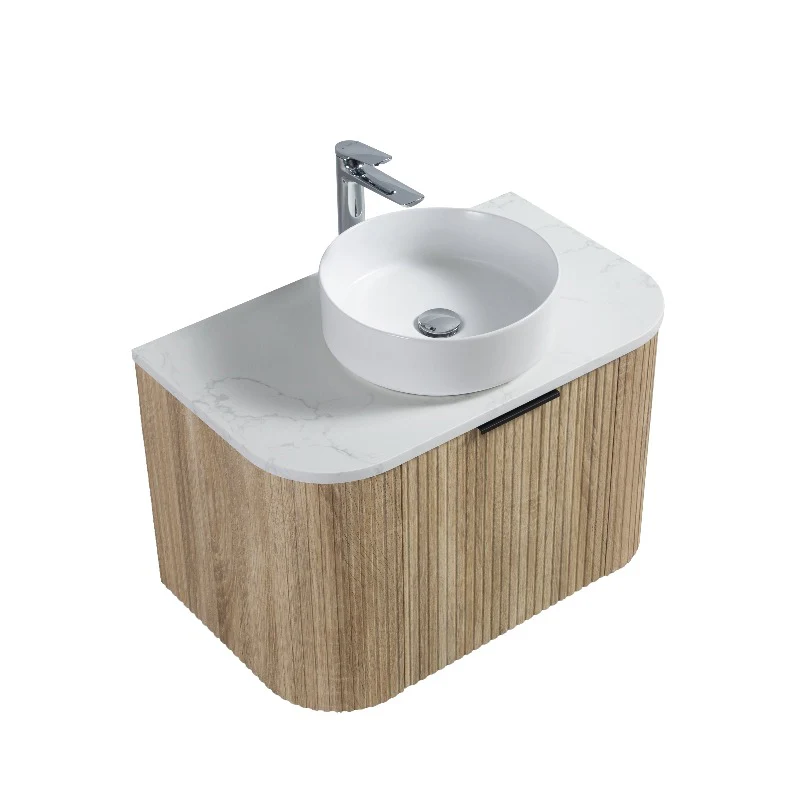 Ronda 750 Curved White Oak Fluted Wall Hung Vanity - Image 5