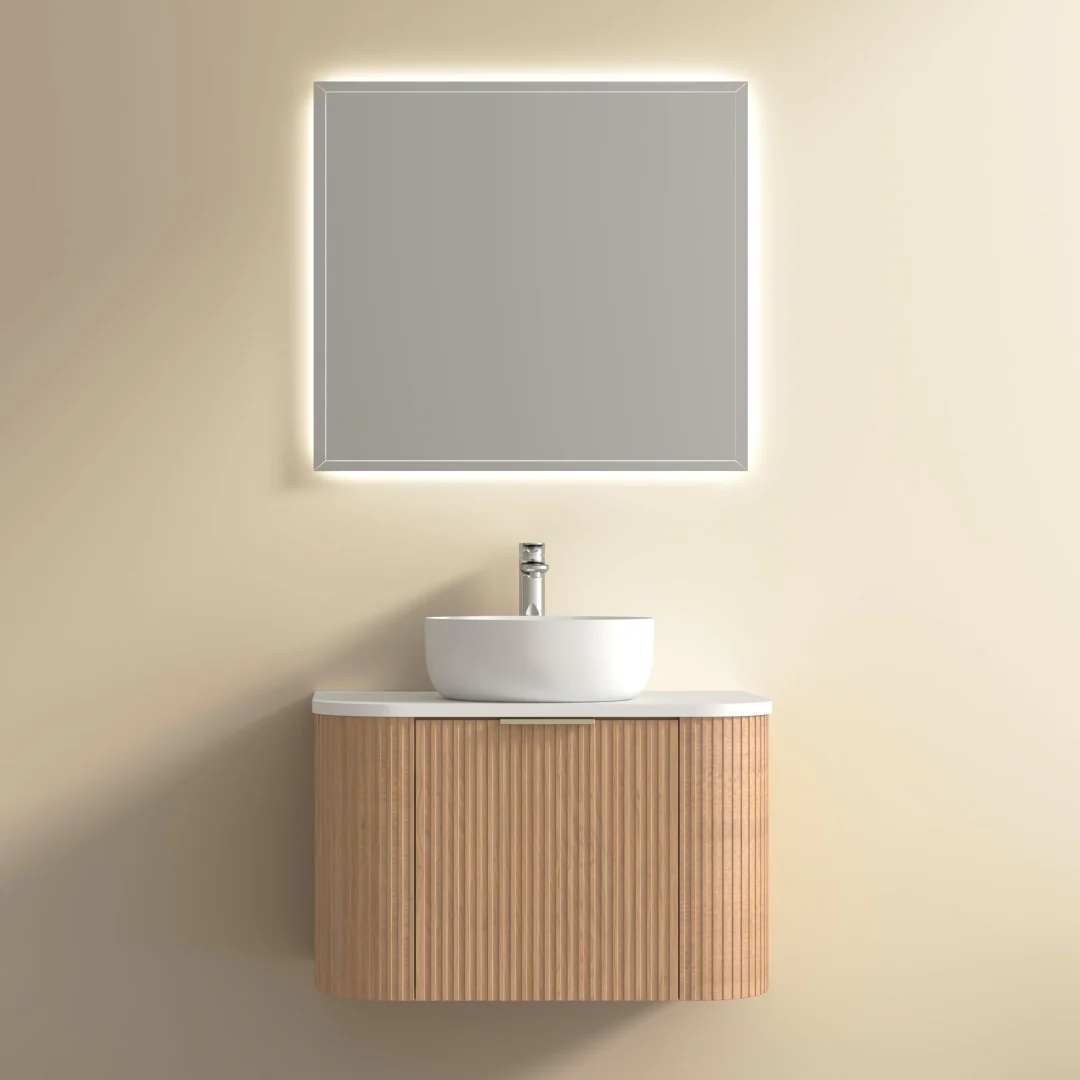 Ronda 750 Curved Desert Oak Fluted Wall Hung Vanity
