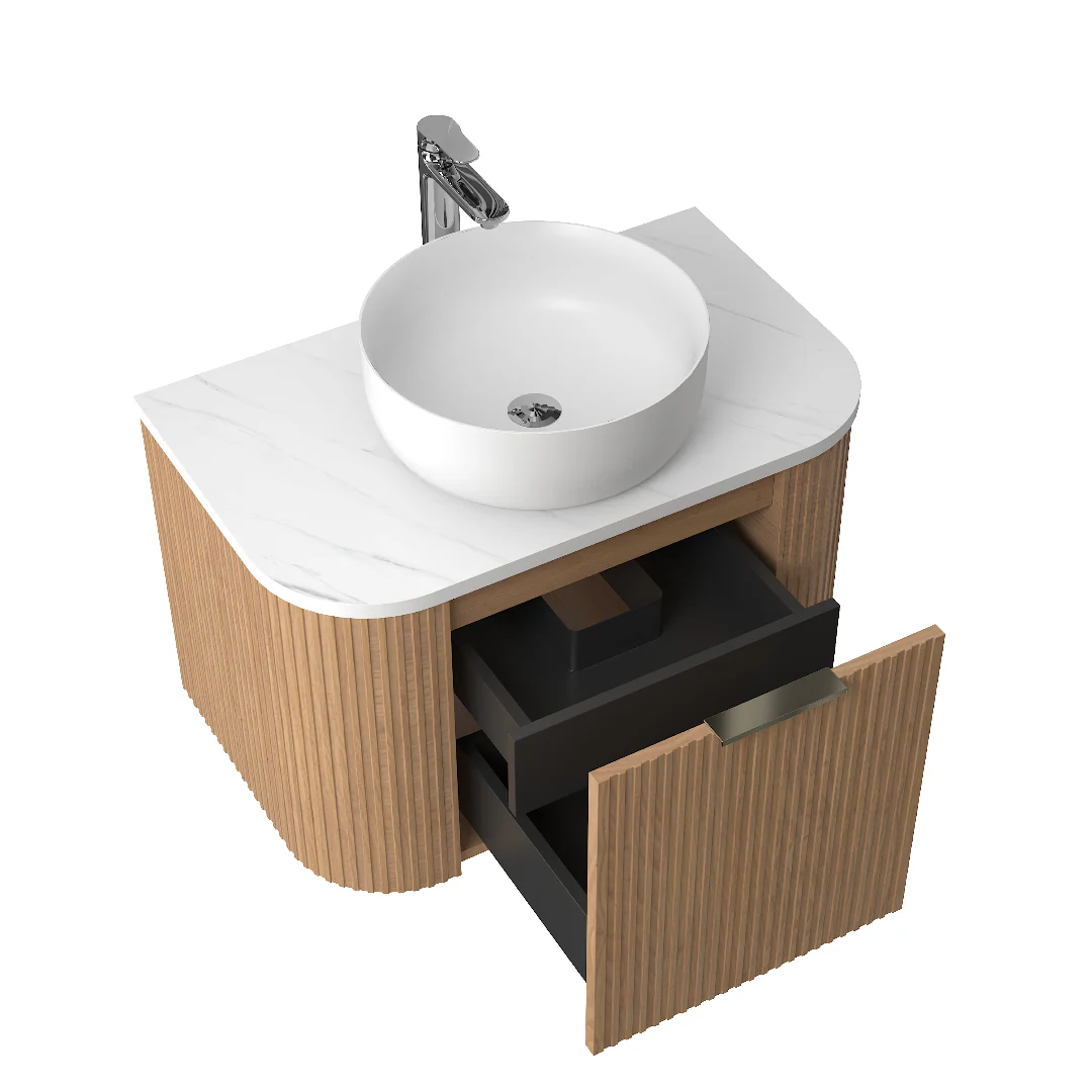 Ronda 750 Curved Desert Oak Fluted Wall Hung Vanity - Image 3