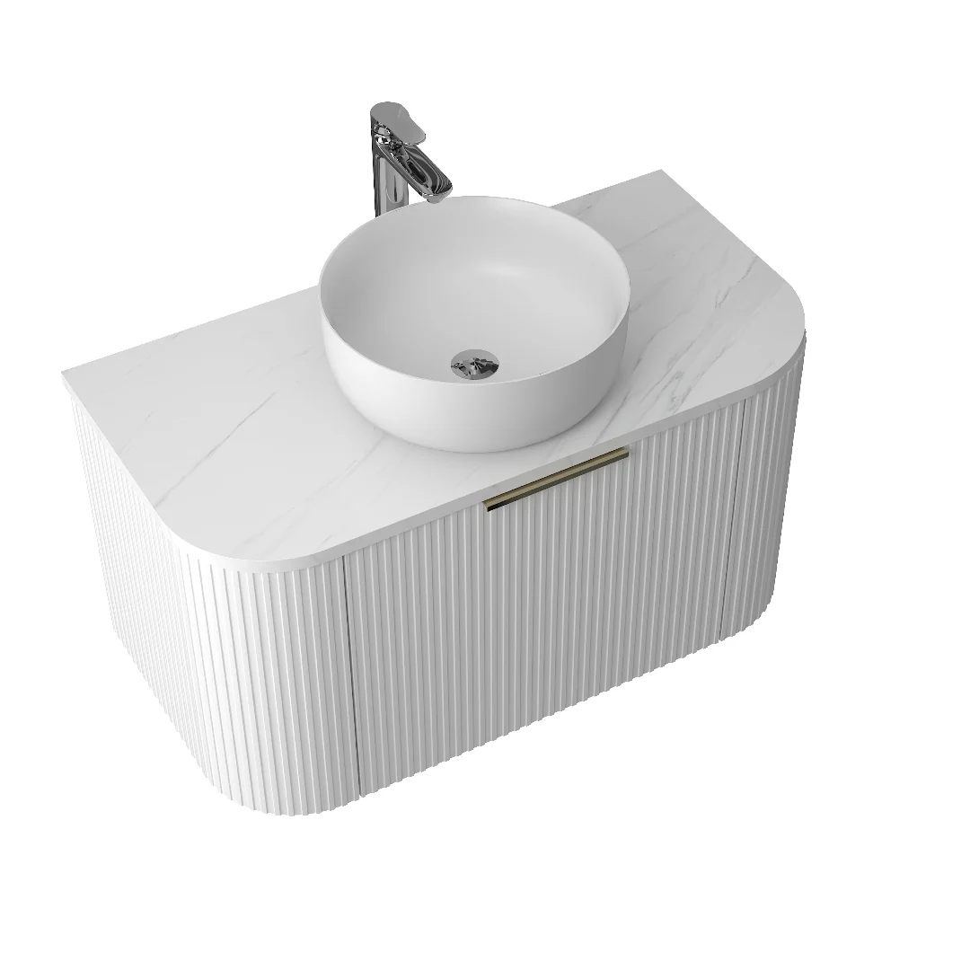 Ronda 900 Curved Fluted Matte White Wall Hung Vanity - Image 2