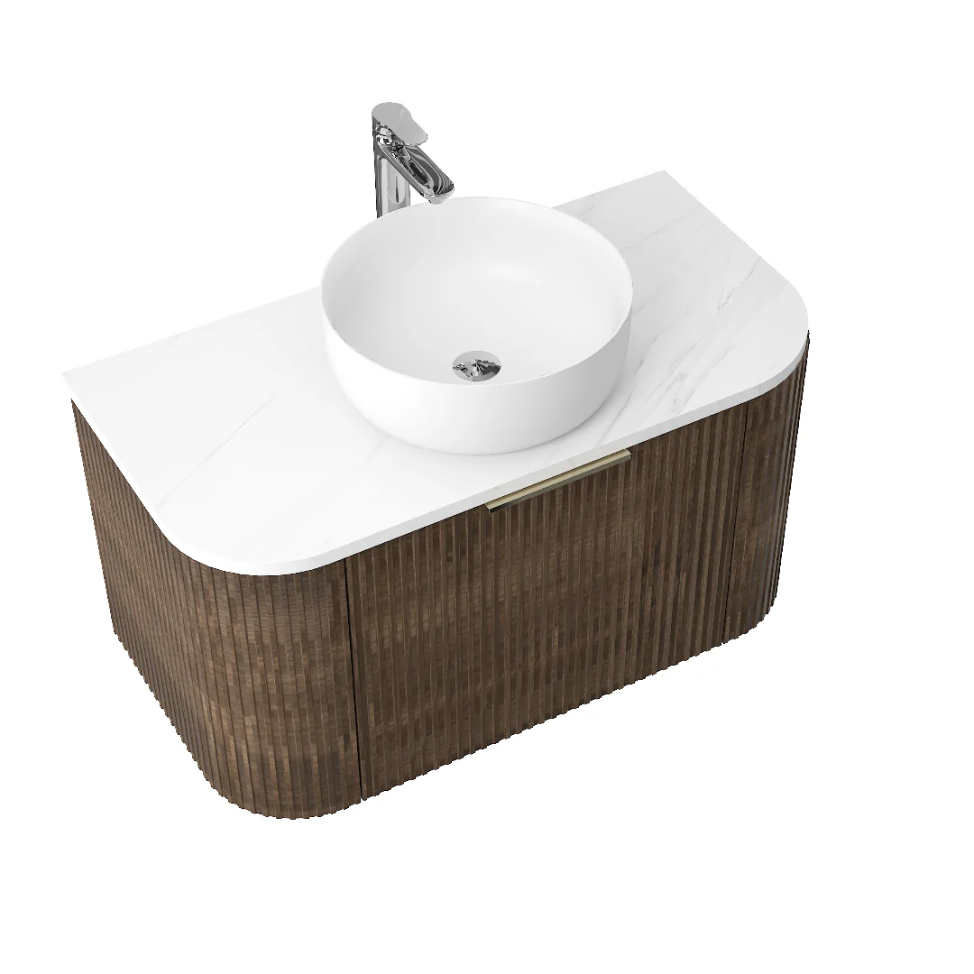 Ronda 900 Curved Walnut Fluted Wall Hung Vanity - Image 2