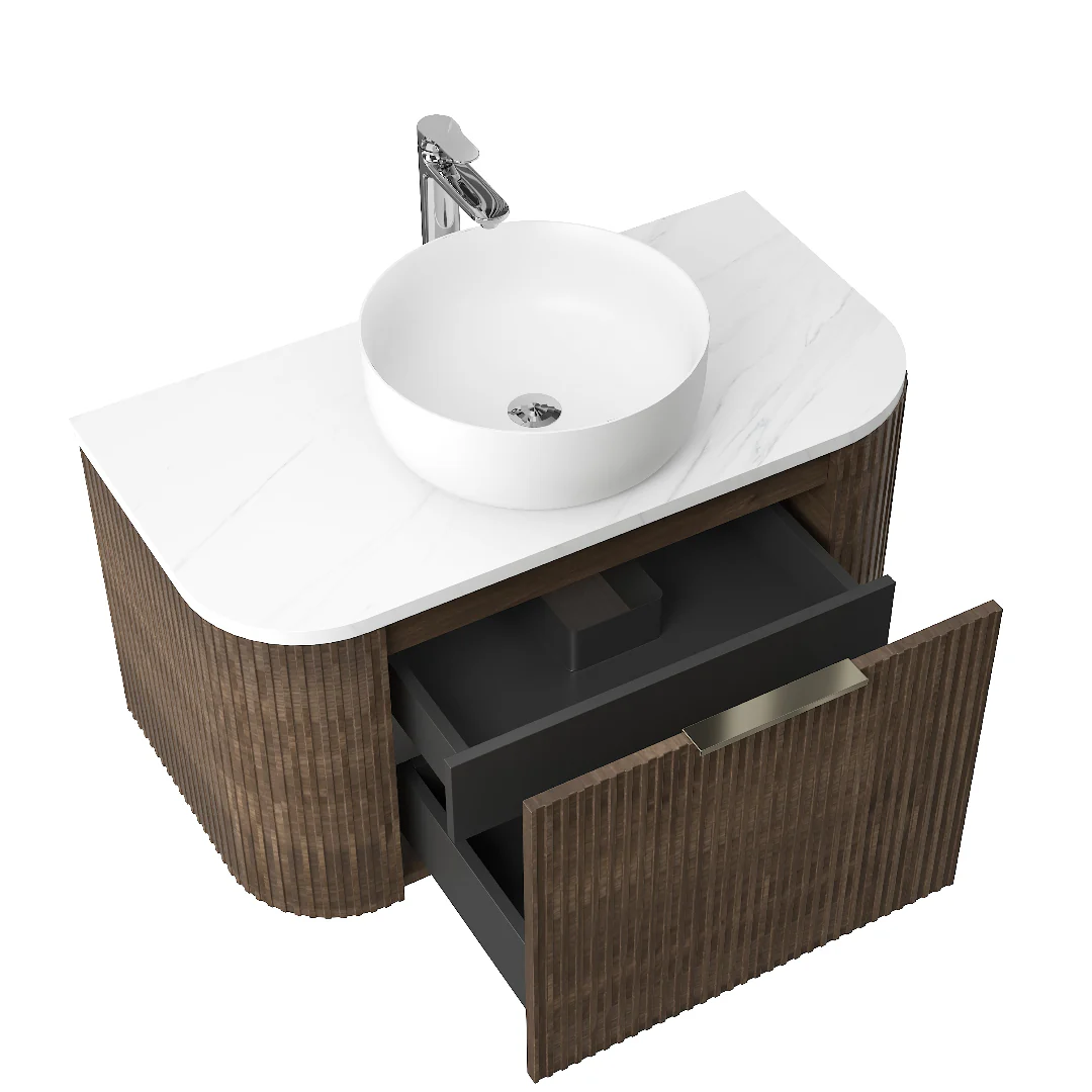 Ronda 900 Curved Walnut Fluted Wall Hung Vanity - Image 3