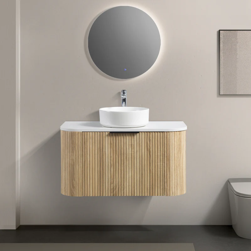 Ronda 900 Curved White Oak Fluted Wall Hung Vanity