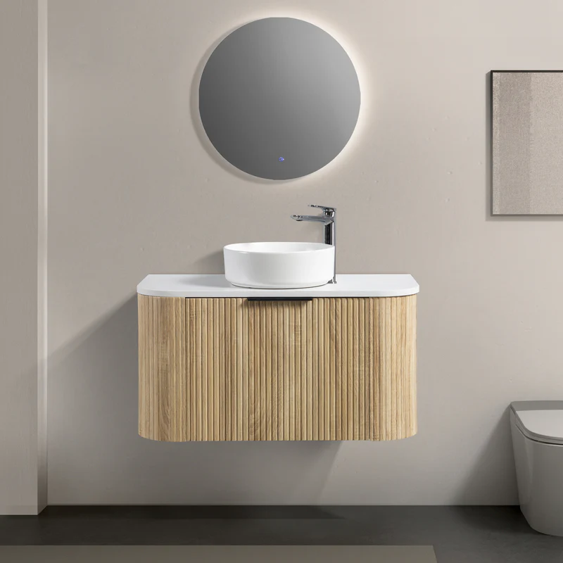 Ronda 900 Curved White Oak Fluted Wall Hung Vanity - Image 2