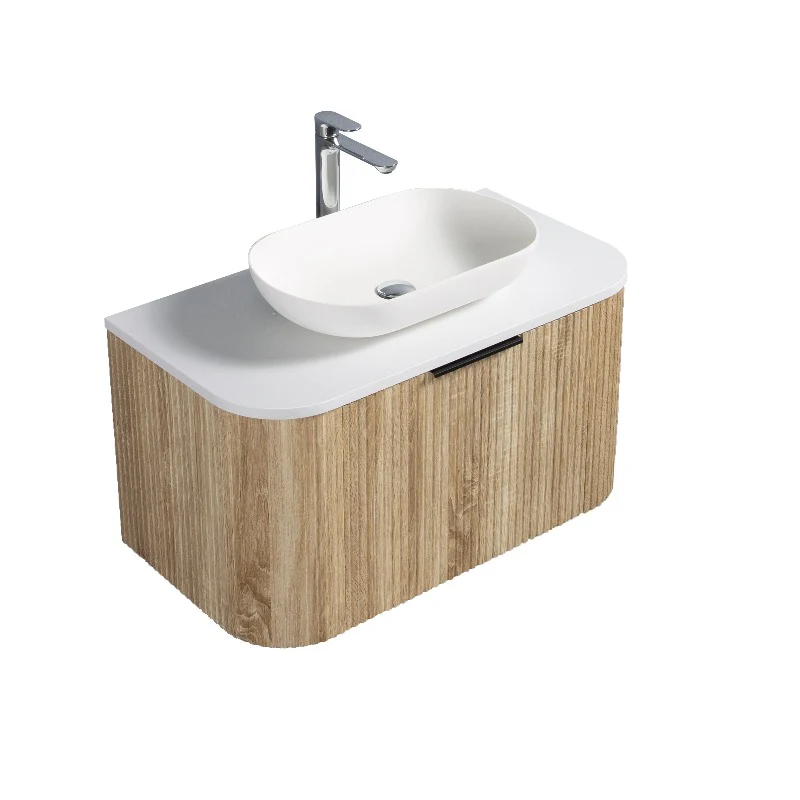 Ronda 900 Curved White Oak Fluted Wall Hung Vanity - Image 3