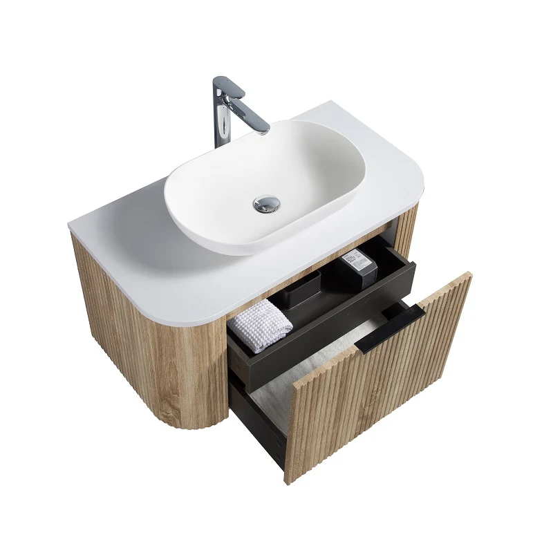 Ronda 900 Curved White Oak Fluted Wall Hung Vanity - Image 6