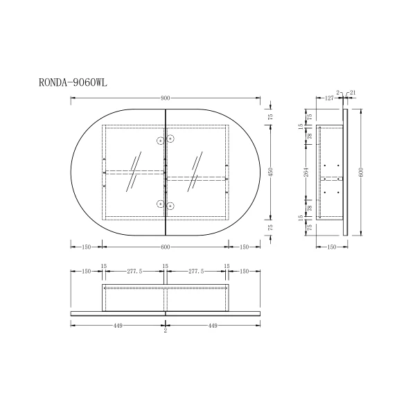 Ronda 900mm Light Walnut Oval Shaving Cabinet - Image 4