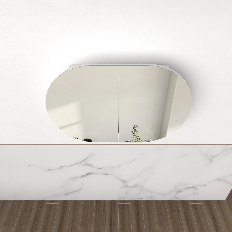 Ronda 900mm Matte White Oval Shaving Cabinet - Image 3