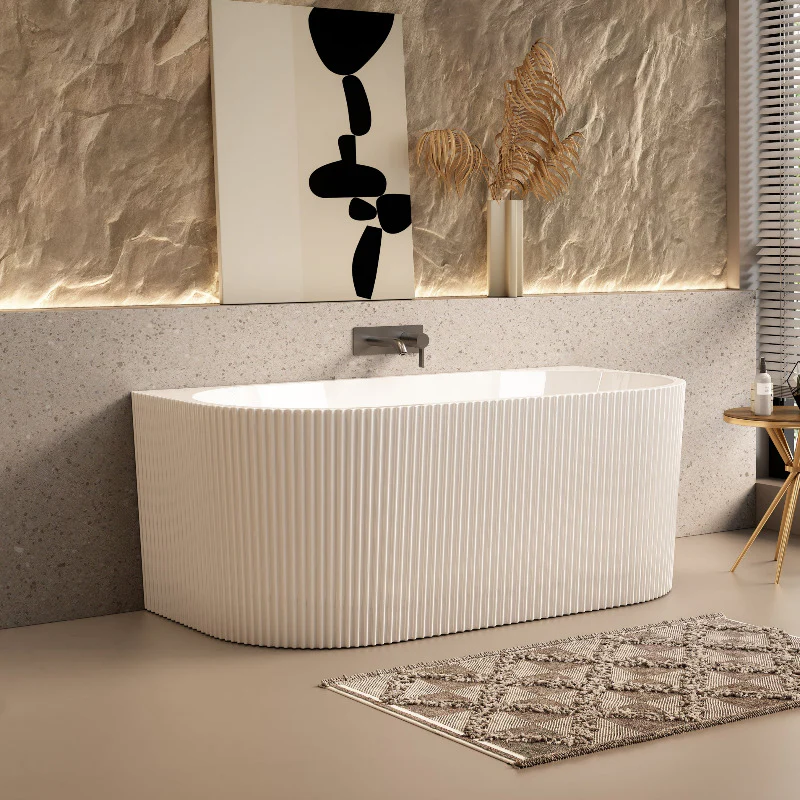 Ronda Fluted Gloss 1500mm V Groove Back to Wall Round Freestanding Bath