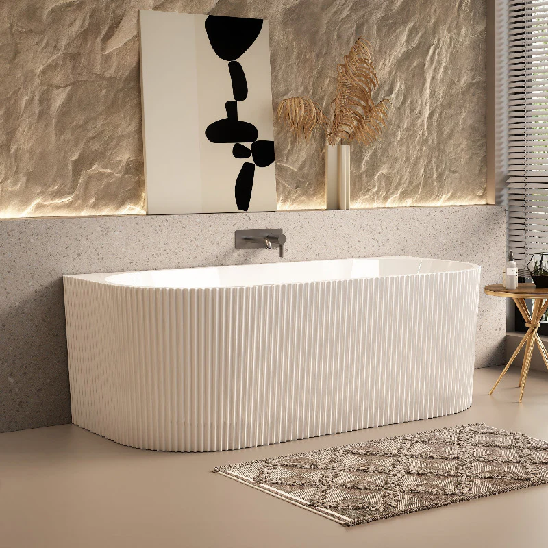 Ronda Fluted Gloss 1700mm V Groove Back to Wall Round Freestanding Bath