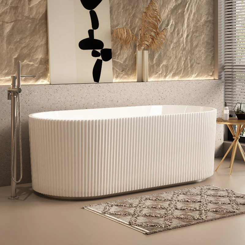 Ronda Fluted Gloss 1700mm V Groove Round Freestanding Bath