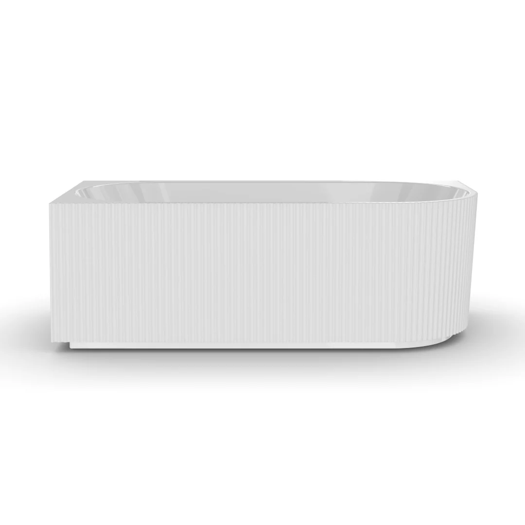 Ronda Fluted Gloss White 1700mm V Groove Left Corner Fit Round Freestanding Bath - Image 2