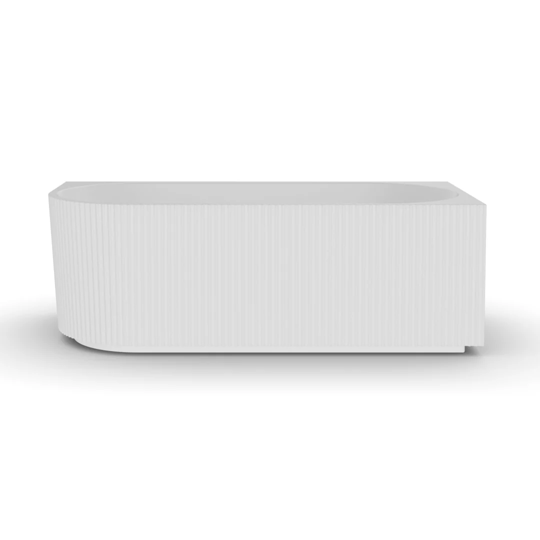 Ronda Fluted Gloss White 1700mm V Groove Right Corner Fit Round Freestanding Bath - Image 2