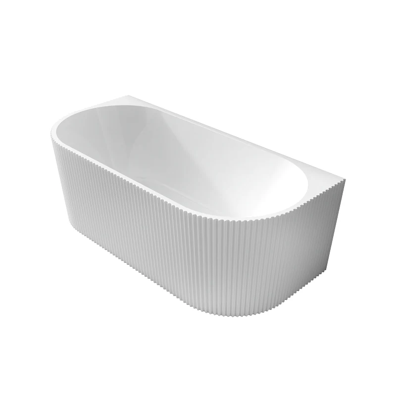Ronda Fluted Gloss 1700mm V Groove Back to Wall Round Freestanding Bath - Image 2