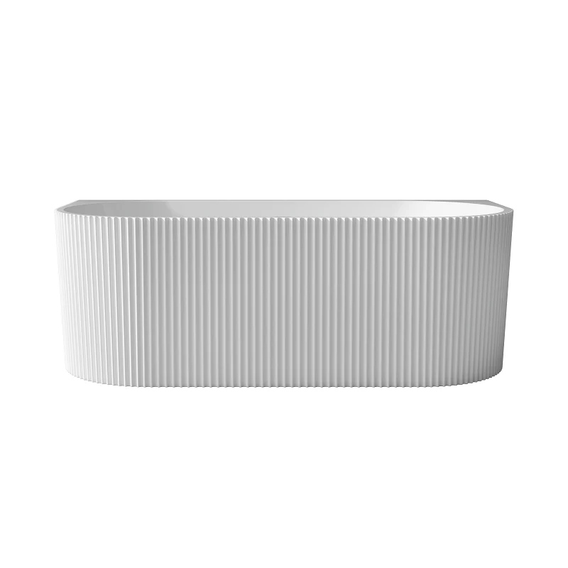 Ronda Fluted Gloss 1700mm V Groove Back to Wall Round Freestanding Bath - Image 3