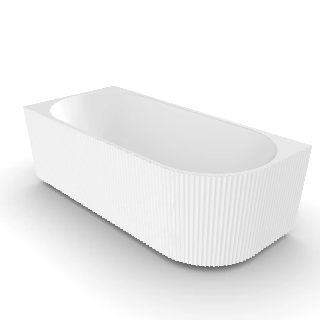 Ronda Fluted Matte White 1700mm V Groove Left Corner Fit Round Freestanding Bath - Image 2
