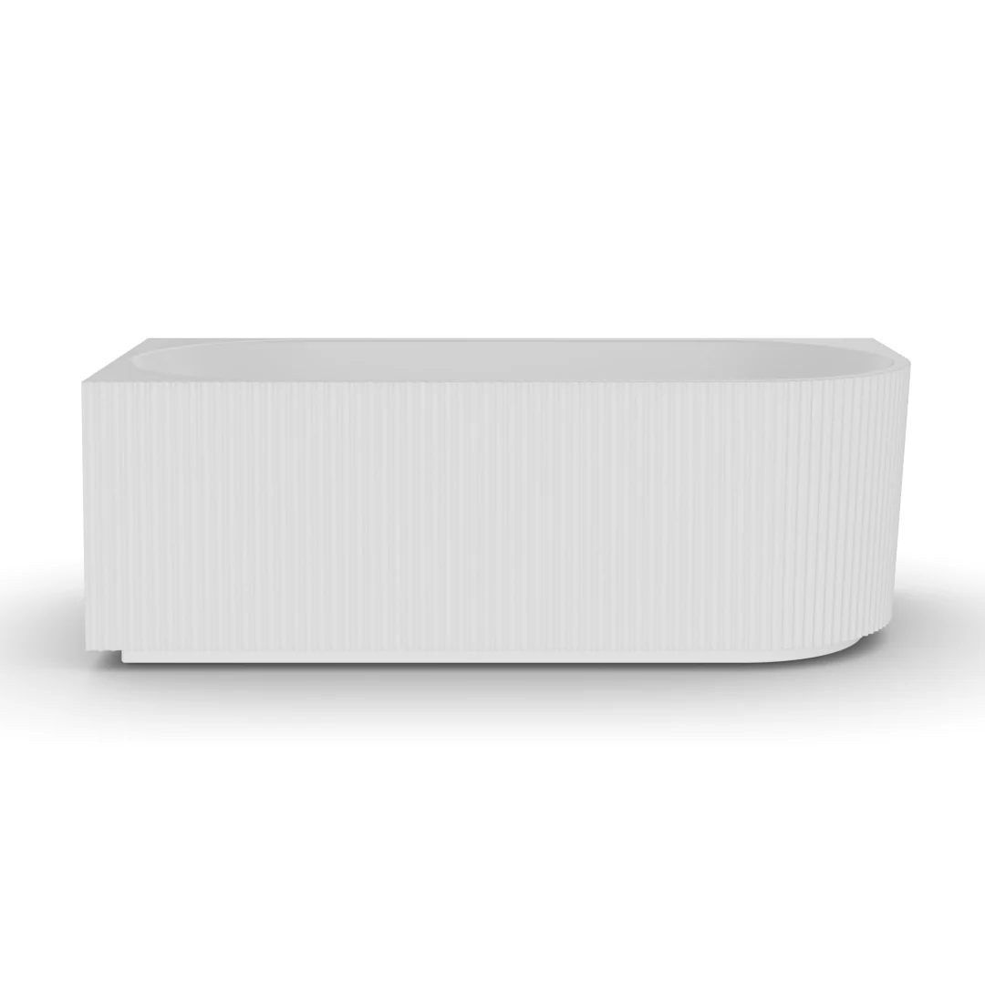 Ronda Fluted Matte White 1700mm V Groove Left Corner Fit Round Freestanding Bath - Image 4