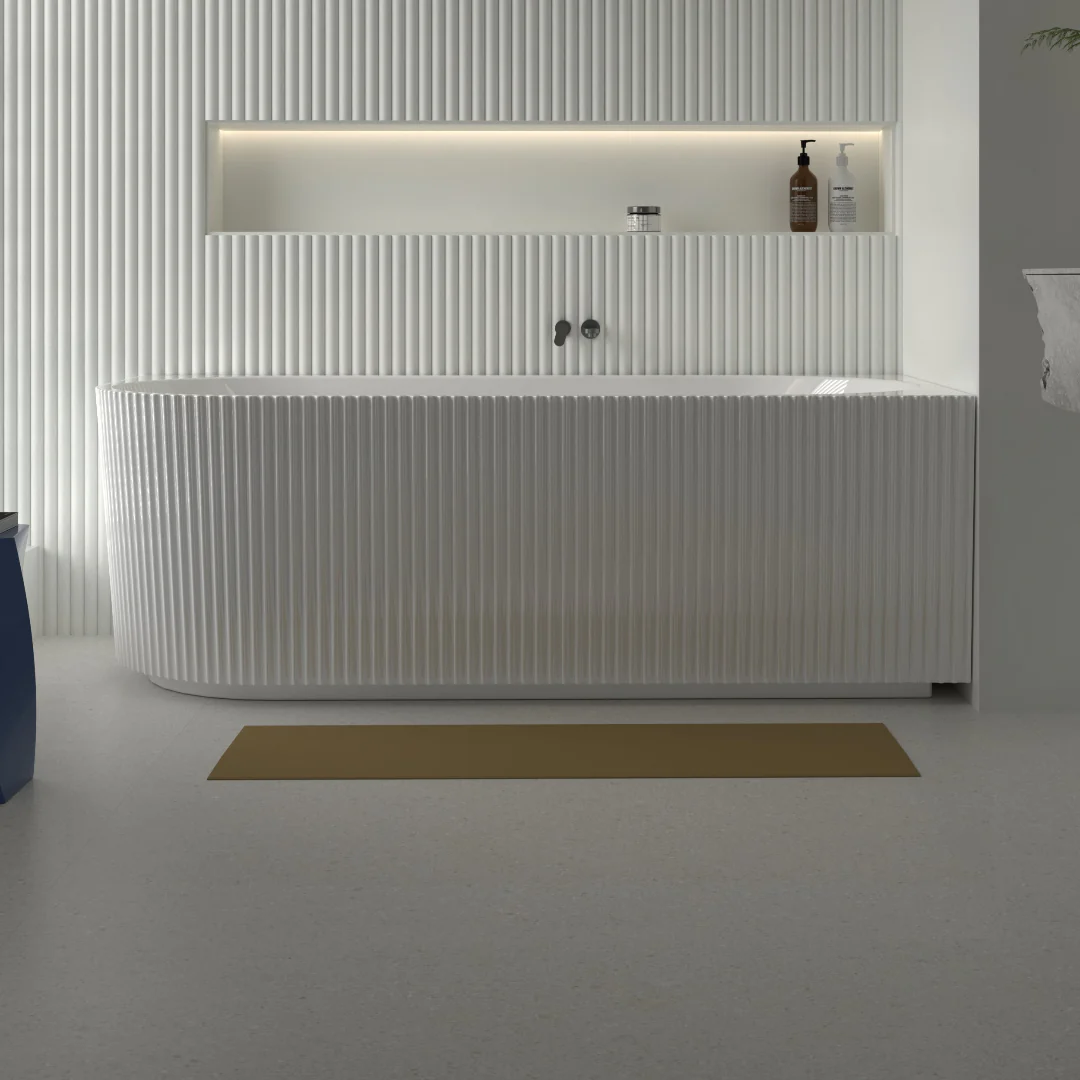 Ronda Fluted Matte White 1700mm V Groove Right Corner Fit Round Freestanding Bath
