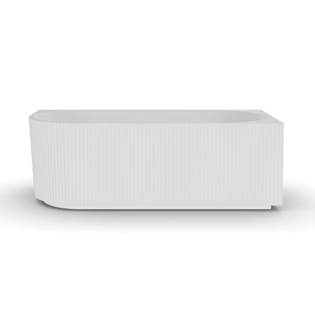 Ronda Fluted Matte White 1700mm V Groove Right Corner Fit Round Freestanding Bath - Image 3