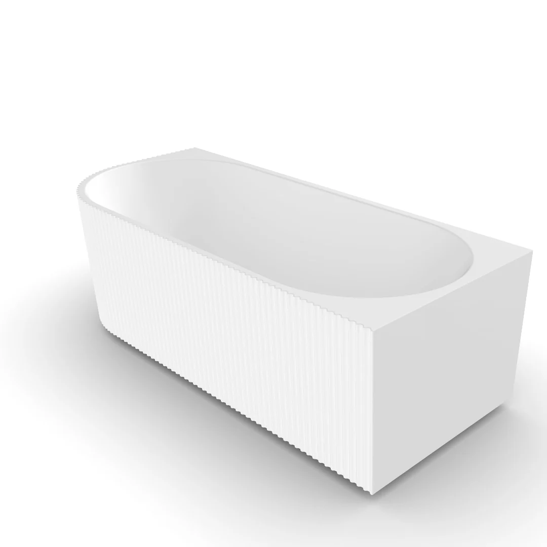 Ronda Fluted Matte White 1700mm V Groove Right Corner Fit Round Freestanding Bath - Image 4