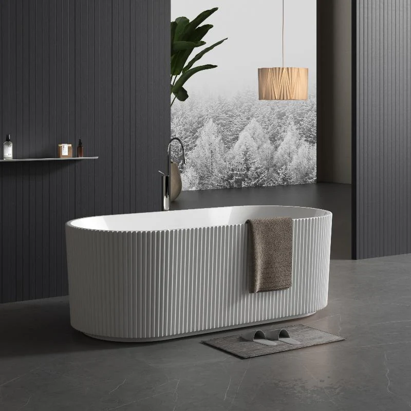 Ronda Fluted Matte White 1500mm V Groove Round Freestanding Bath - Image 2
