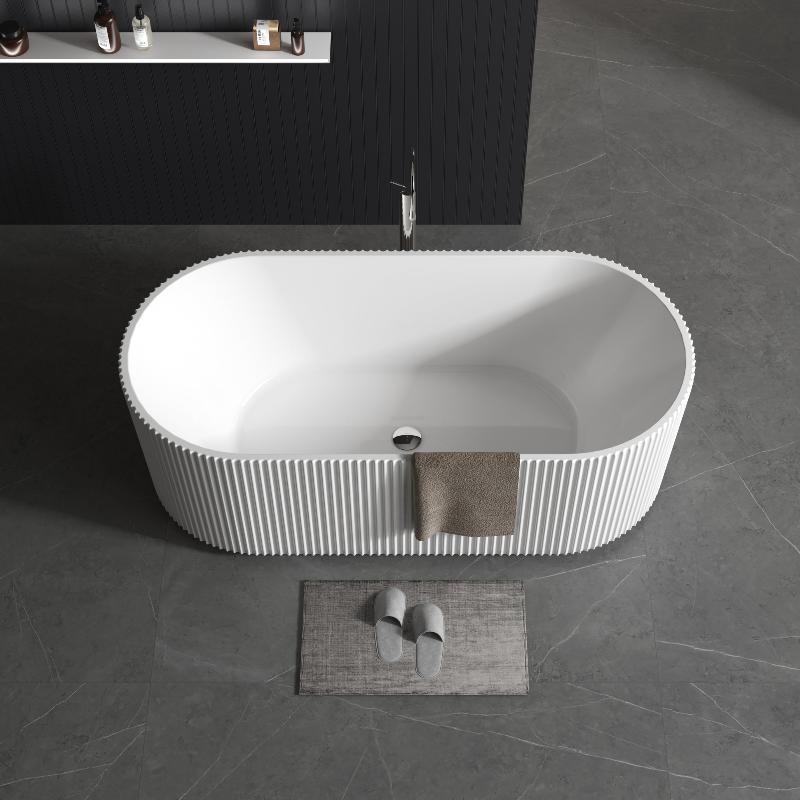Ronda Fluted Matte White 1500mm V Groove Round Freestanding Bath - Image 3