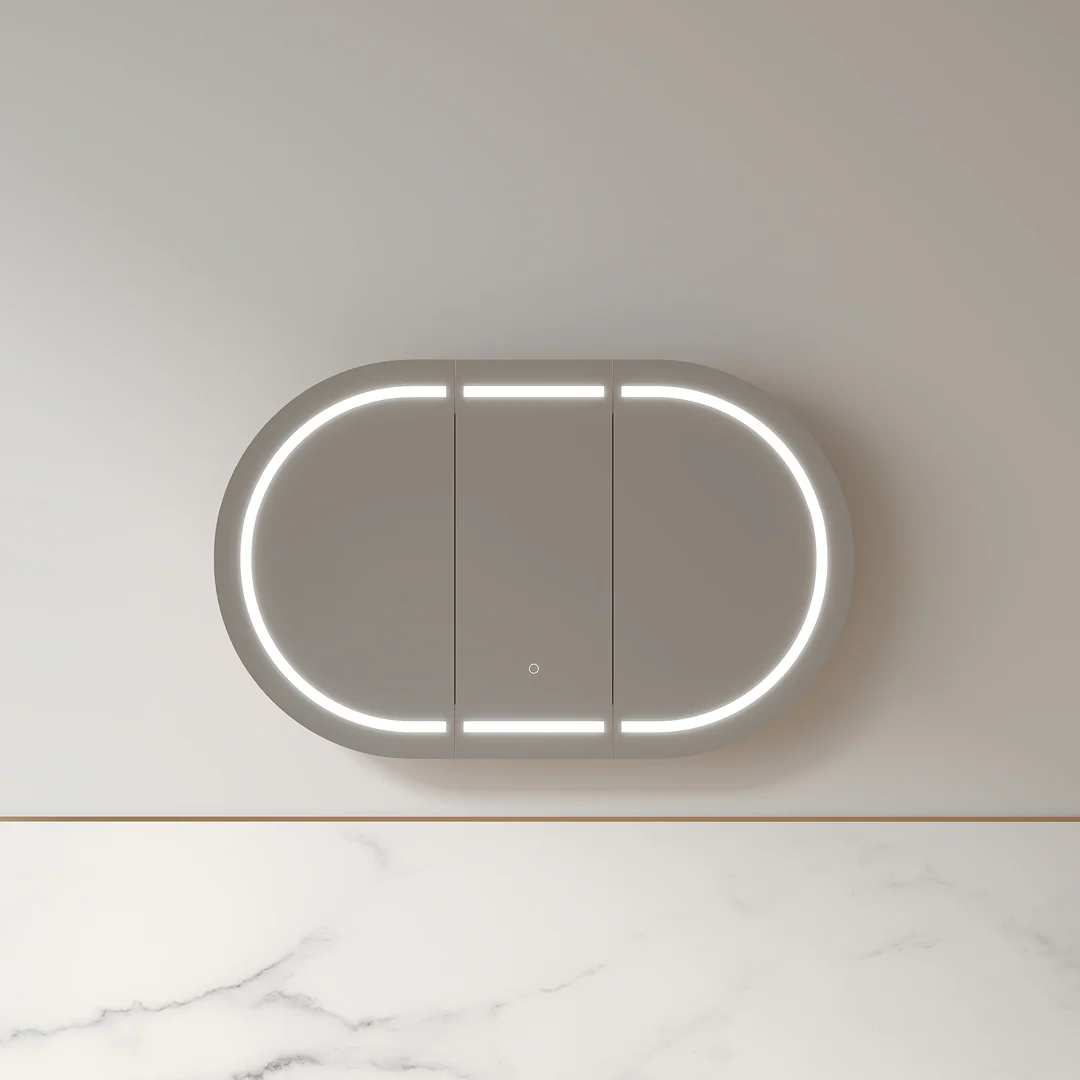 Ronda LED 1200mm Light Walnut Oval Shaving Cabinet - Image 3