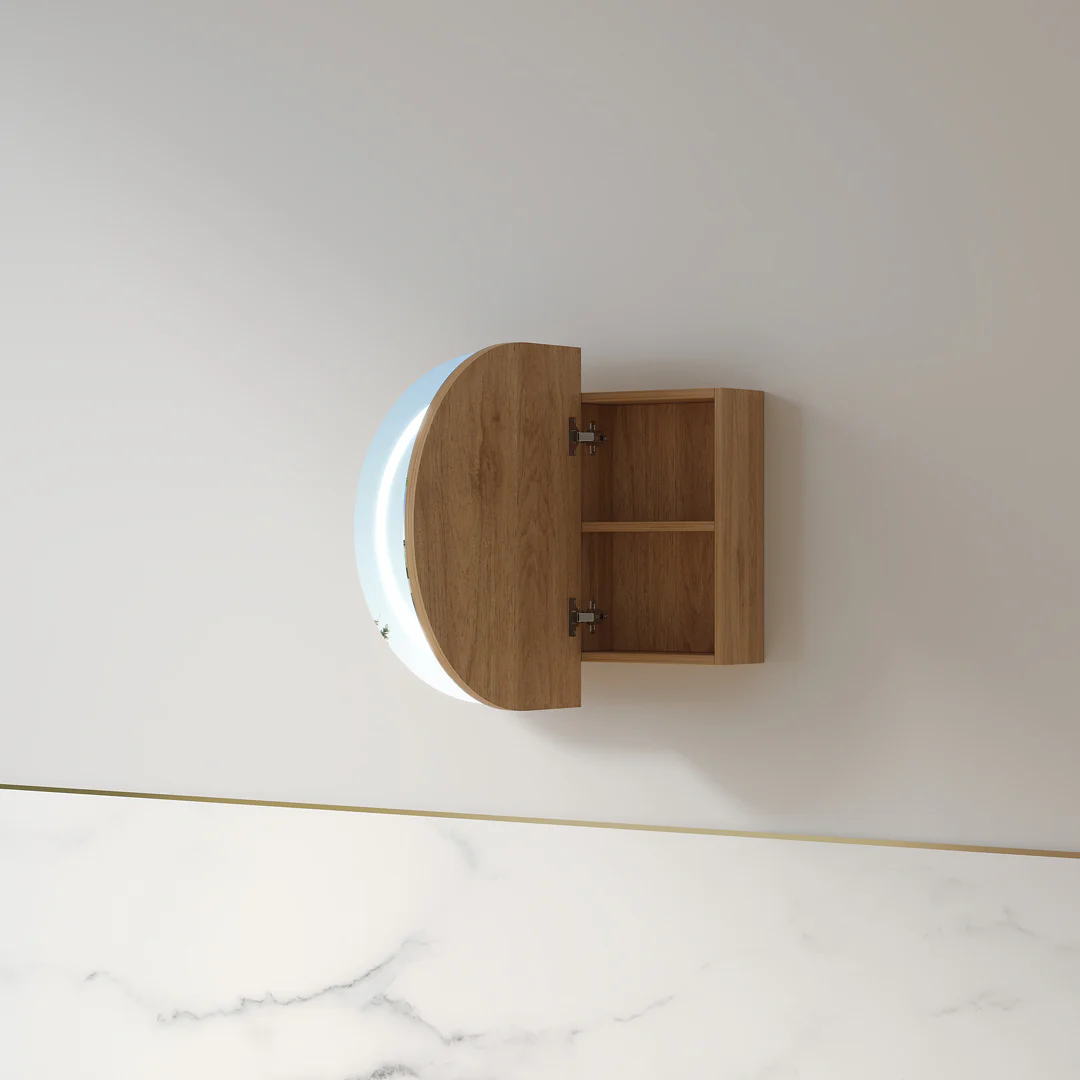Ronda LED 900mm Light Walnut Oval Shaving Cabinet - Image 3
